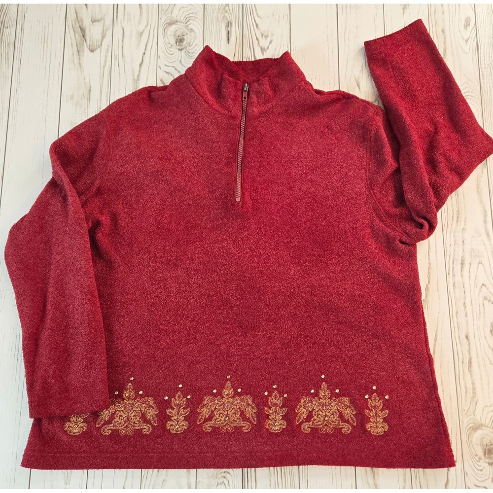 Bobbie Brooks Woman Quarter Zip Embellished Pullover Sweater Top 22/24W